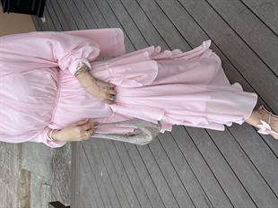 Biyeli Şifon Elbise Pembe