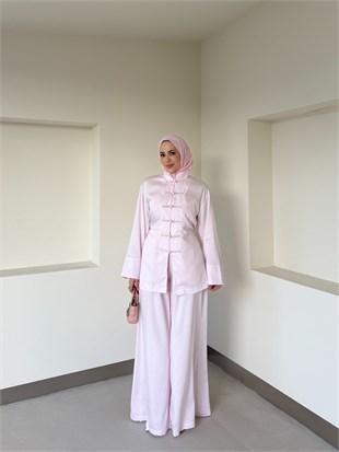 Brit Düğmeli Pantolon Takım Pembe