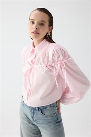 Büzgülü Kısa Gömlek Pembe