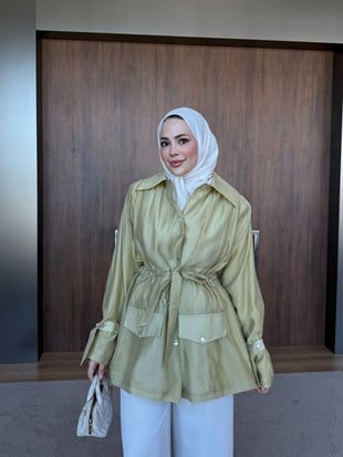 Cepli Kuşaklı Ceket Yeşil