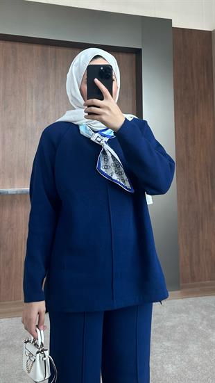Çizgi Detaylı Triko Takım Lacivert 