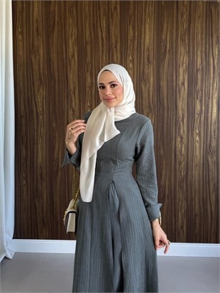 Çizgili Piliseli Uzun Takım Füme
