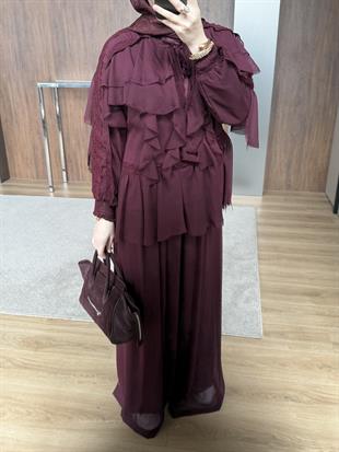Dantel Tasarım Takım Bordo