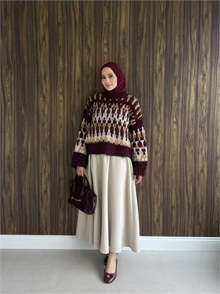 Desenli Kazak Bordo