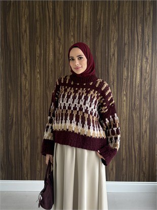 Desenli Kazak Bordo