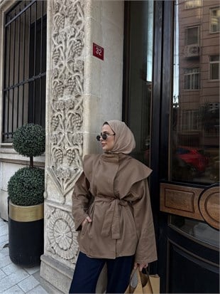 Dik Yaka Fermuarlı Ceket Vizon
