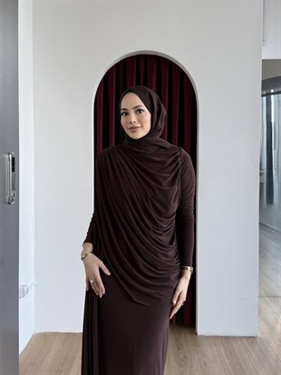 Drape Detaylı Elbise Kahverengi