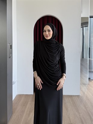 Drape Detaylı Elbise Siyah