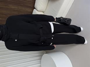 Düğme Detaylı Triko Takım Siyah