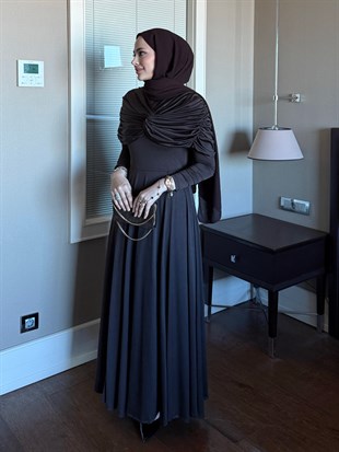 Düğüm Detaylı Abiye Acı Kahve