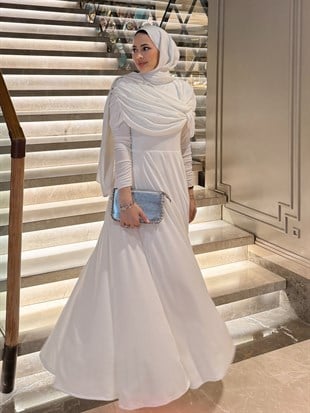 Düğüm Detaylı Abiye Beyaz