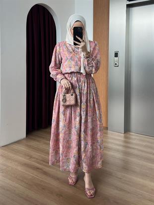 Etnik Desen Elbise Pembe