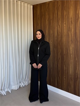 Fermuarlı Ceket Pantolon Takım Siyah