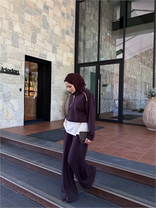Fermuarlı Çift Renk İkili Takım Mürdüm 