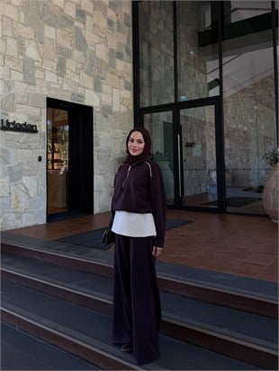 Fermuarlı Çift Renk İkili Takım Mürdüm 