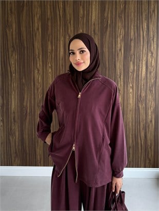 Fermuarlı Oys Eşofman Takım Bordo