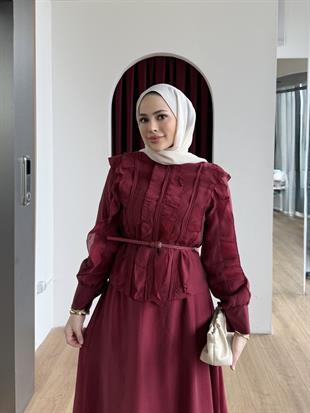 Fırfır Detaylı Etekli Takım Kırmızı