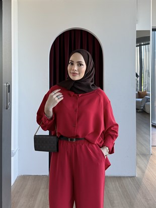 Krep Gömlek Pantolon Takım Kırmızı (ÖN SİPARİŞ)