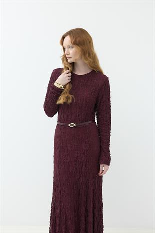 Kemerli Gübür Elbise Burgundy