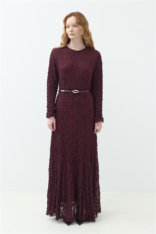 Kemerli Gübür Elbise Burgundy