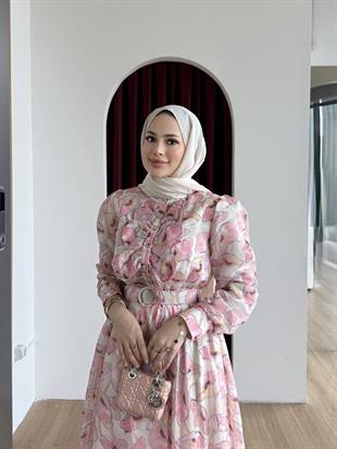 Kemerli Vual Elbise Pembe