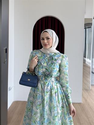 Kemerli Vual Elbise Yeşil