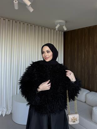 Kısa Saçaklı Kürk Siyah