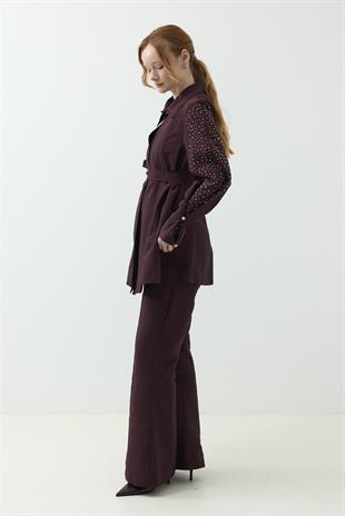 Kolu Taşlı Takım Burgundy