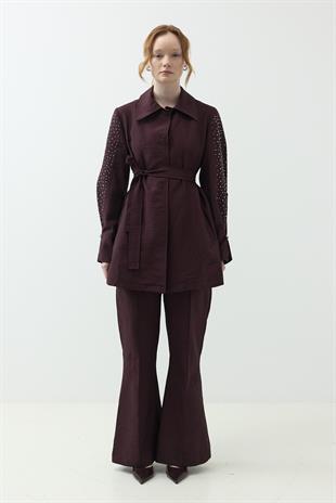 Kolu Taşlı Takım Burgundy