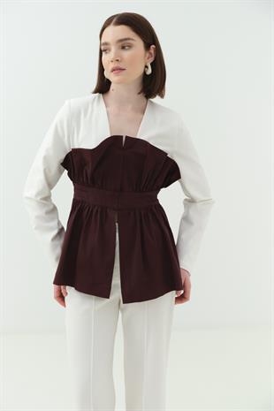 Korsaj Detaylı Pantolon Takım Bordo