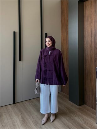 Kruvaze Bağlamalı Tunik Mor