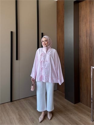 Kruvaze Bağlamalı Tunik Pembe