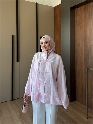Kruvaze Bağlamalı Tunik Pembe