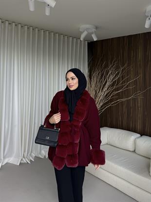 Kürk Detaylı Hırka Bordo
