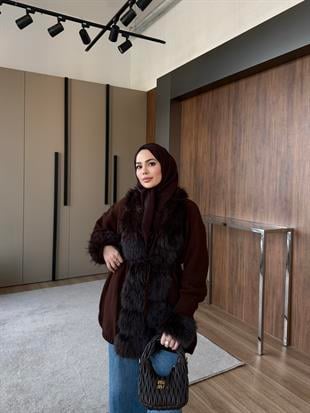 Kürk Detaylı Hırka Kahverengi 