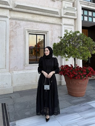 Kuşaklı Güpür Elbise Sİyah (ÖN SİPARİŞ)