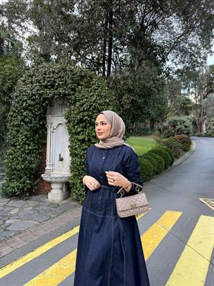 Kuşaklı Kot Elbise
