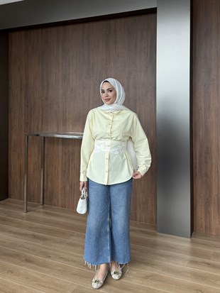Nakış Korseli Gömlek Sarı