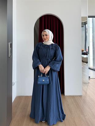 Omuz Detaylı Elbise Lacivert