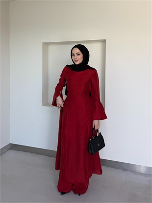 Pantolonlu 2li Tesettür Takım Bordo