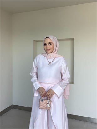Pantolonlu 3lü Tesettür Takım Pembe