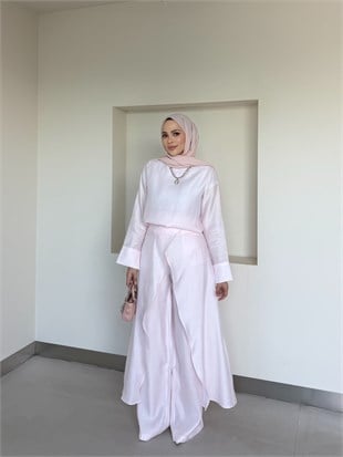 Pantolonlu 3lü Tesettür Takım Pembe