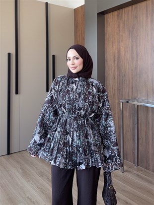 Piliseli Kuşaklı Pantolon Takım Siyah