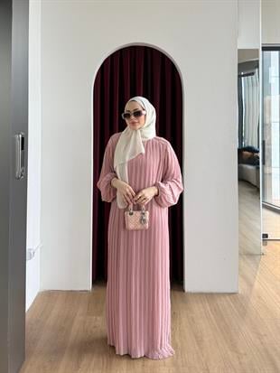 Piliseli Şifon Elbise Pembe 