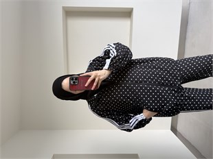 Puantiyeli Şerit Detaylı Eşofman Takım Siyah