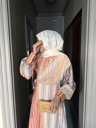 Renkli Şifon Elbise Kiremit