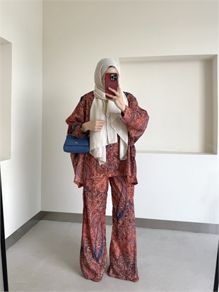 Şal Desenli Oversize İkili Takım