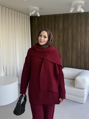 Şallı Triko Takım Bordo