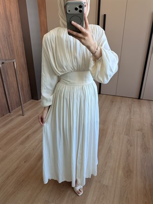 Saten Fermuarlı Etekli Takım Beyaz