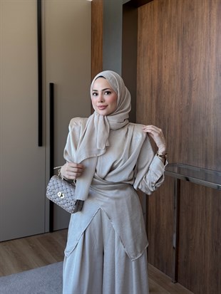 Saten pantolon Takım Bej 